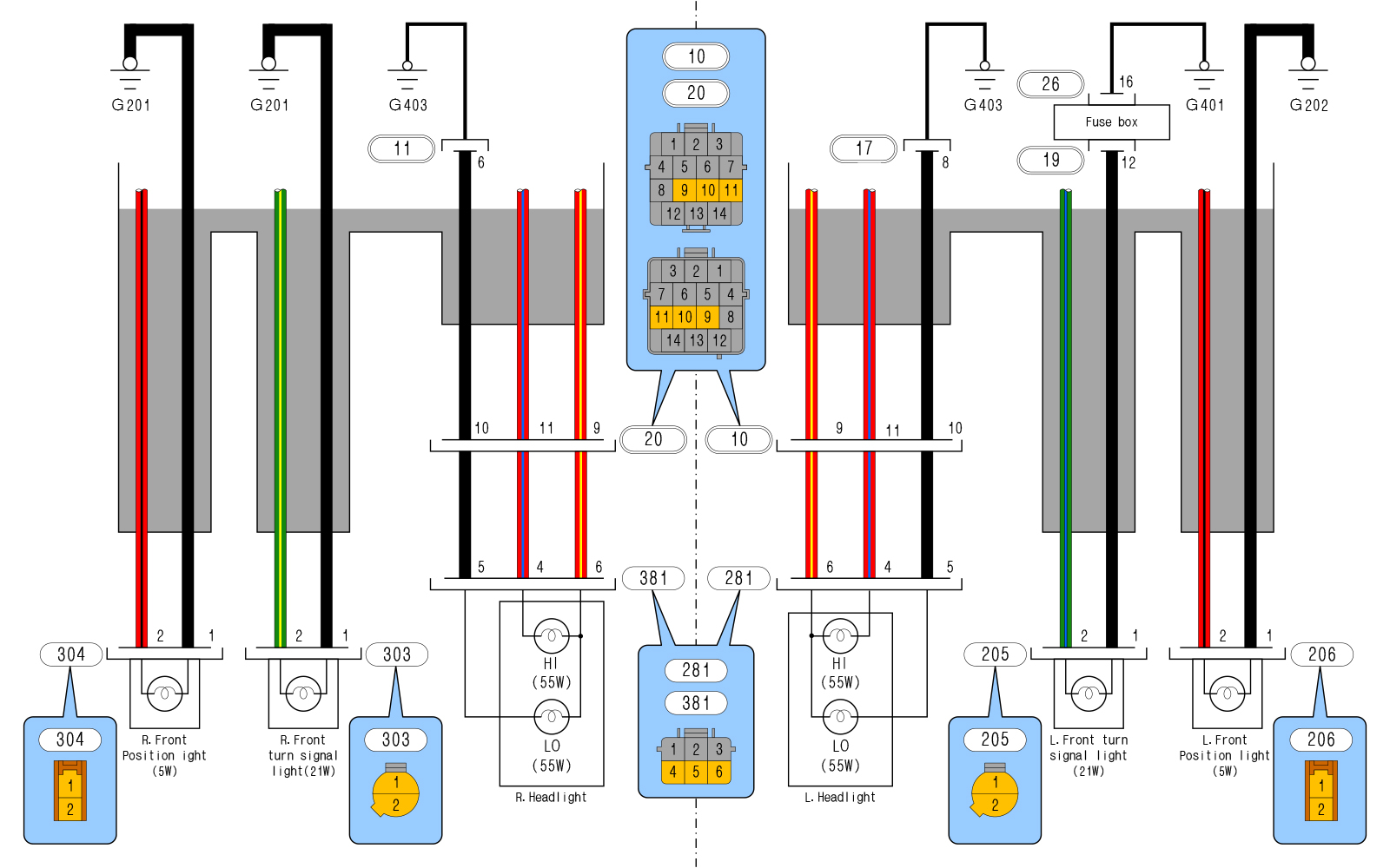 NSX early model tractable headlight wiring diagram position light turn signal light