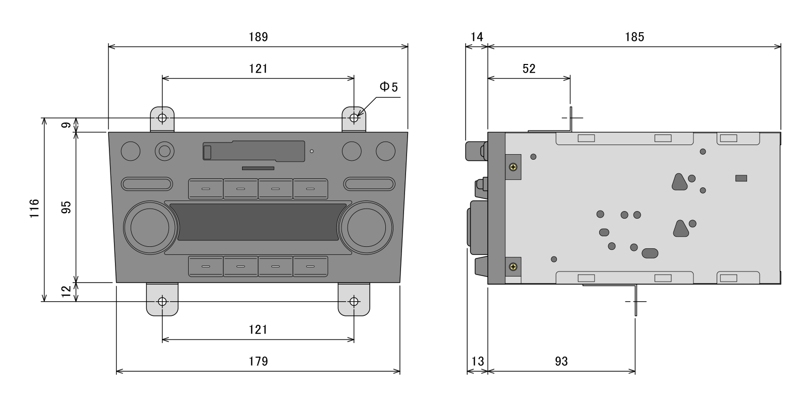 NSX 純正BOSE ヘッドユニット 寸法図