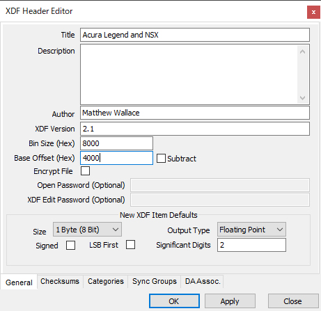 TunerPro XDFファイルの Header Info を編集してオフセット変更